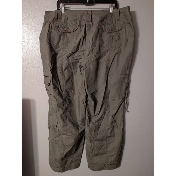 Dalia Collection Woman Cargo Pants 18W Khaki Green Cotton Drawstring Pockets - Picture 3 of 4